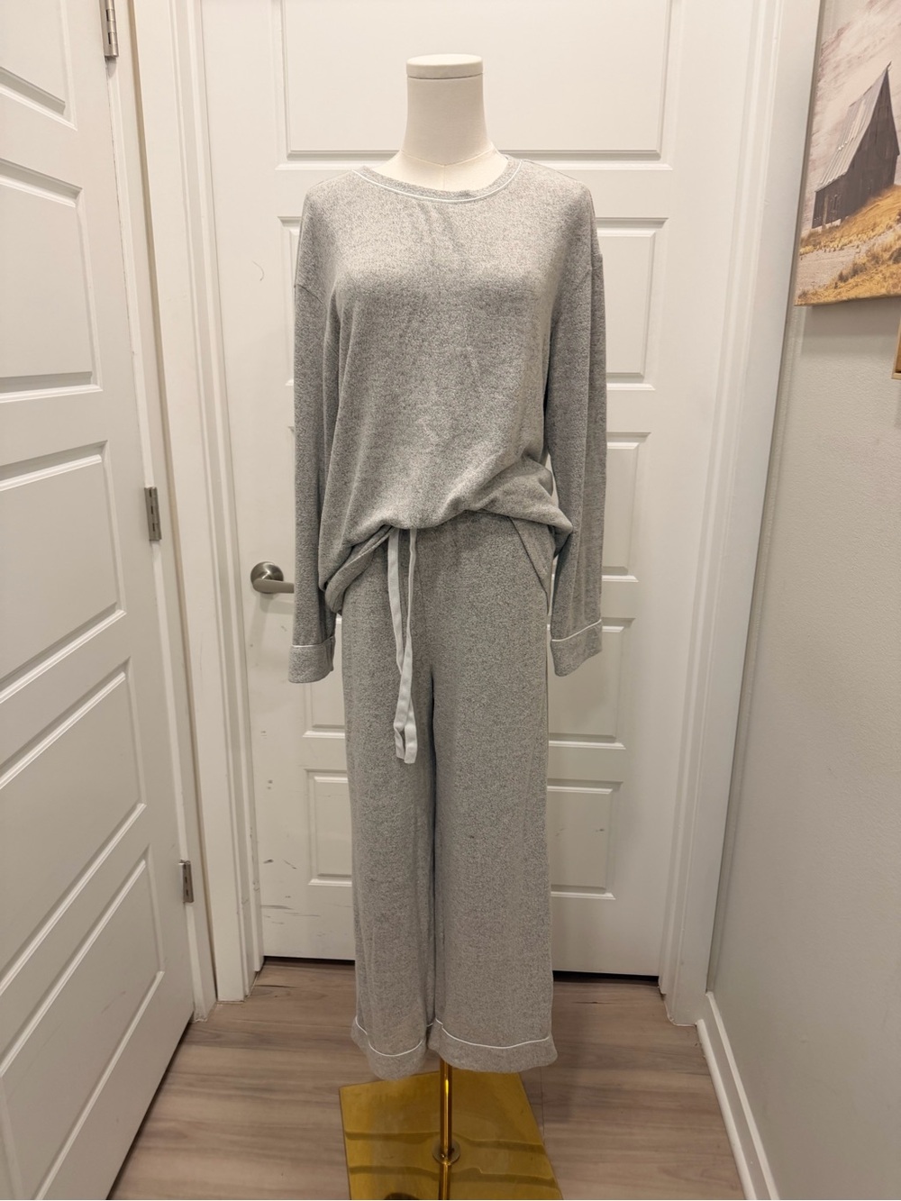 Lillusory Cozy Wide-Leg Lounge Pants Set - Light Gray